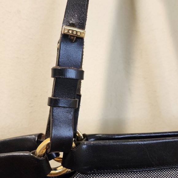 GENNY Black and Gray  Vintage Leather and Canvas Tote Bag - Picture 4 of 16